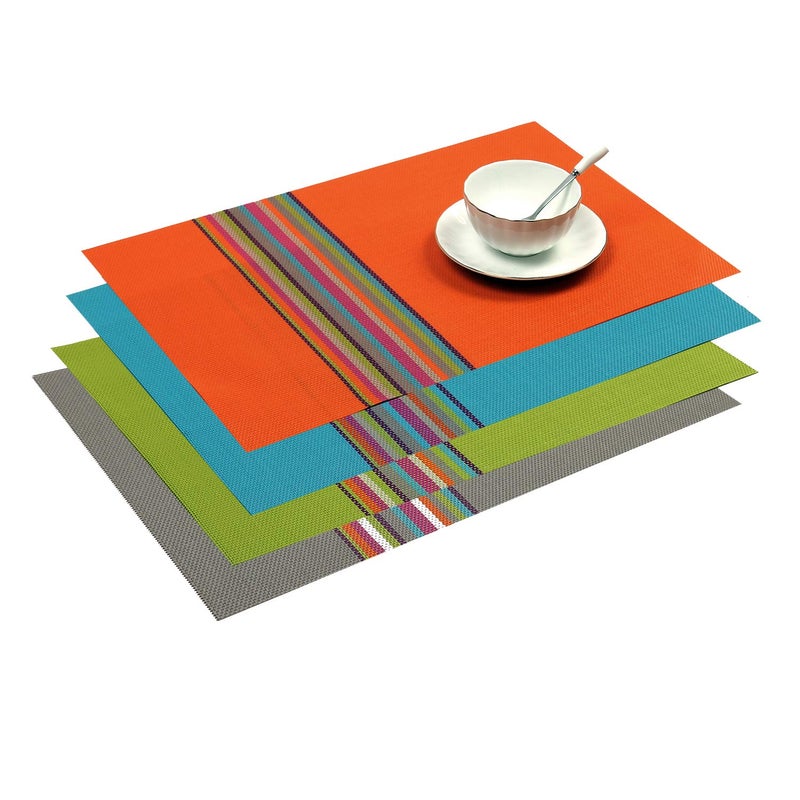 SHACOS Placemats Set of 4 Colorful Woven Vinyl Place Mats for Dining Table Reversible PVC Heat Resistant Table Mats (4, Multicolor) - Image 1